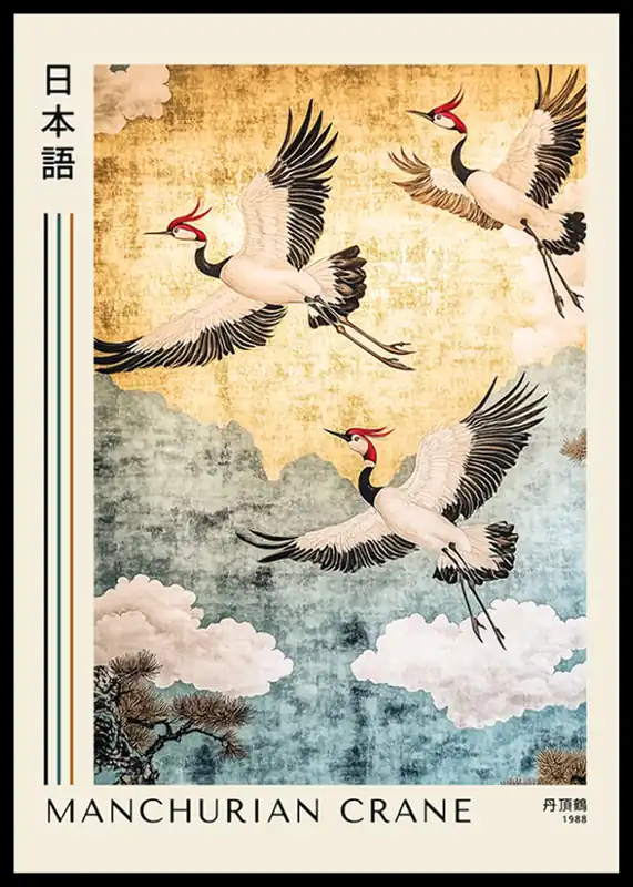 Manchurian Crane Japandi Poster Gratis Versand