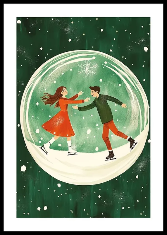 Snow Globe Skaters Poster Sichere Zahlung