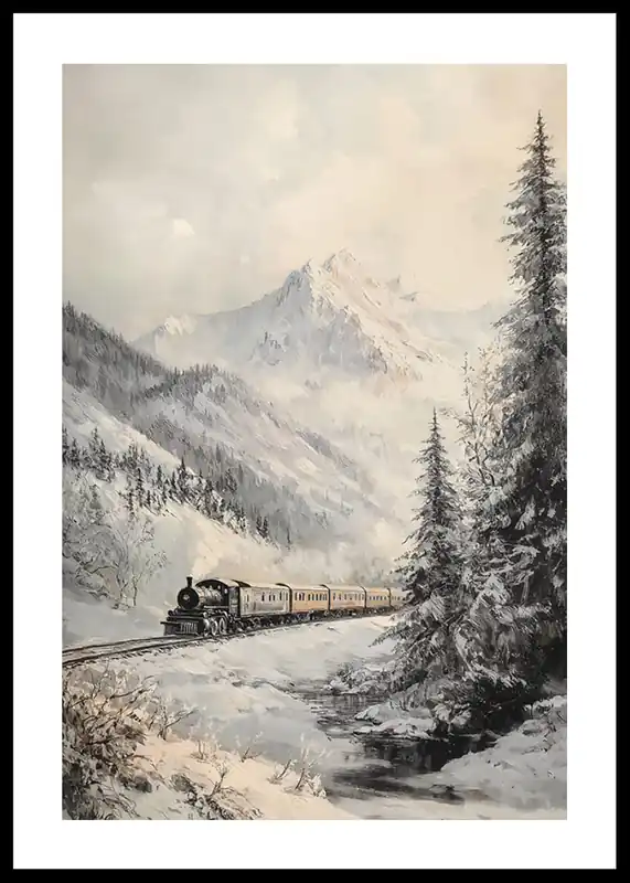Mountain Train Winter Adventure Poster Neue Ware