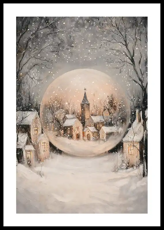 Top-Seller Winters Magical Snow Globe Village Poster