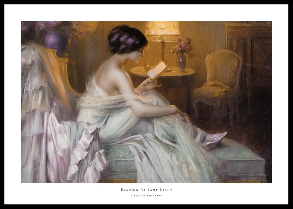 Reading At Lamp Light By Delphin Enjolras Poster Schneller Versand