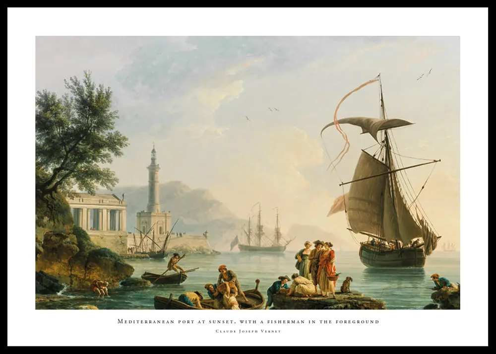 Mediterranean Port At Sunset With A Fisherman In The Foreground By Claude Joseph Vernet Poster Nur Heute