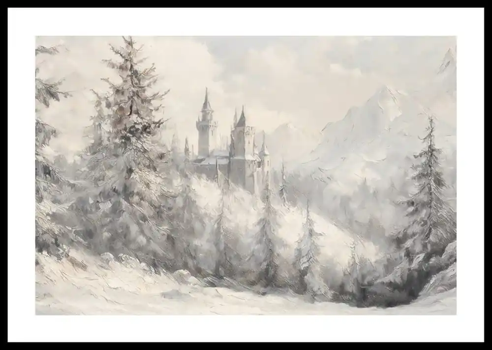Mystic Winter Castle In The Mountains Poster Top-Preis