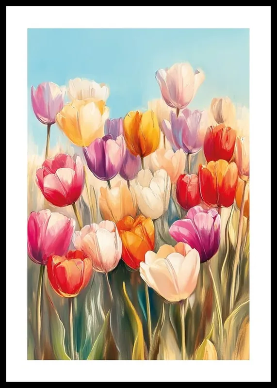 Field Of Tulips In Color Poster Heißes Angebot