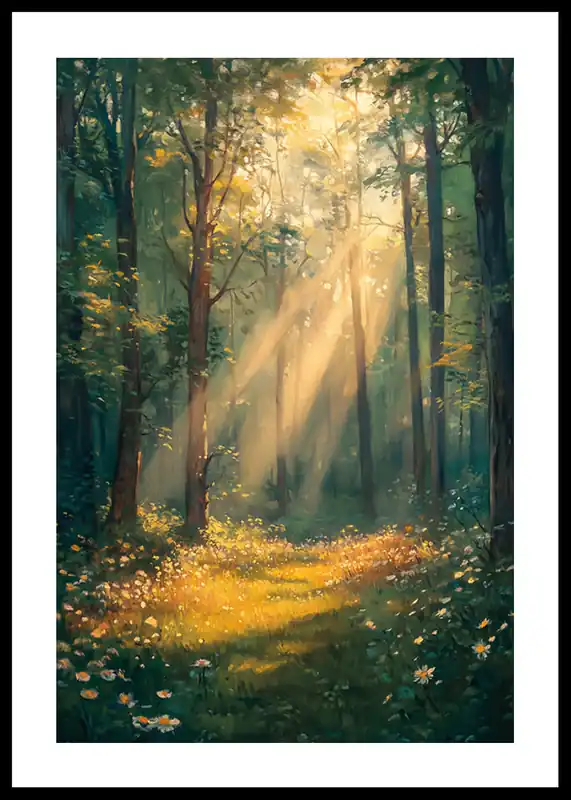 Sunlit Meadow In The Trees Poster Schneller Versand