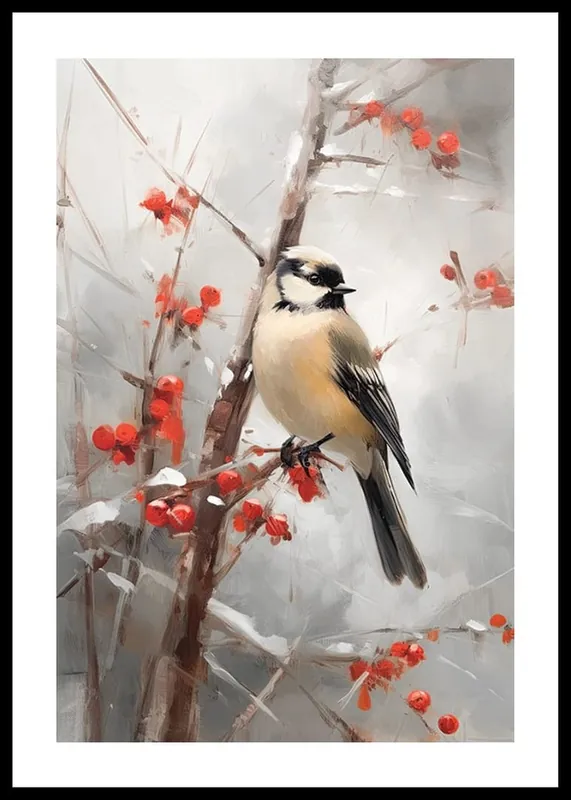 Bird And Red Berries Poster Top-Angebot