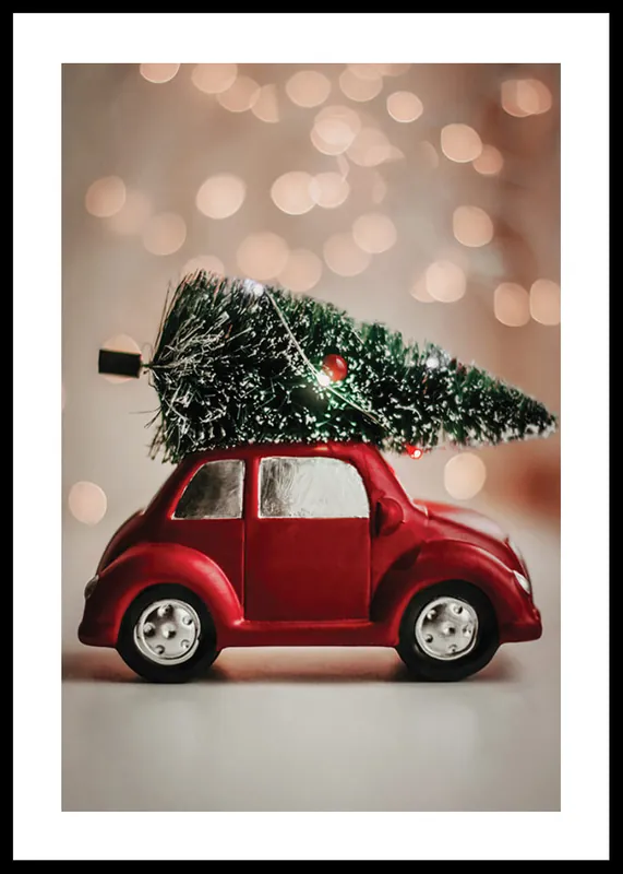 Super-Preis Red Car Tree On Roof Poster