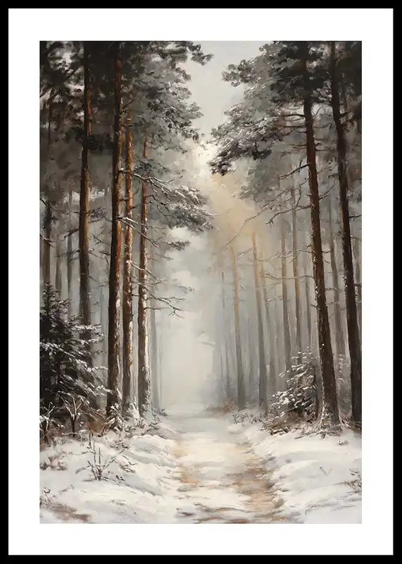 Pathway Through The Winter Pines Poster Billig