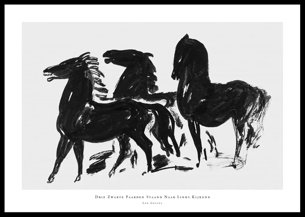 Drie Zwarte Paarden Staand Naar Links Kijkend By Leo Gestel Poster Günstig