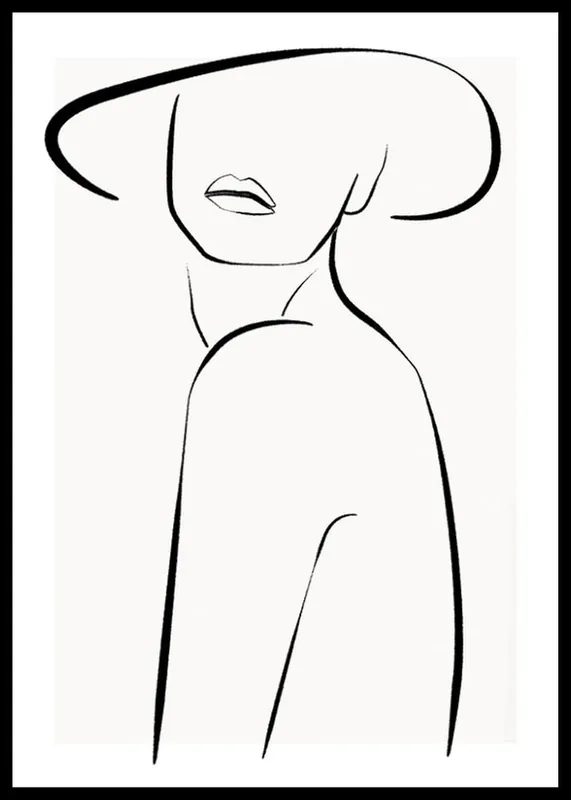 Posing In Hat Line Art Poster Markenware