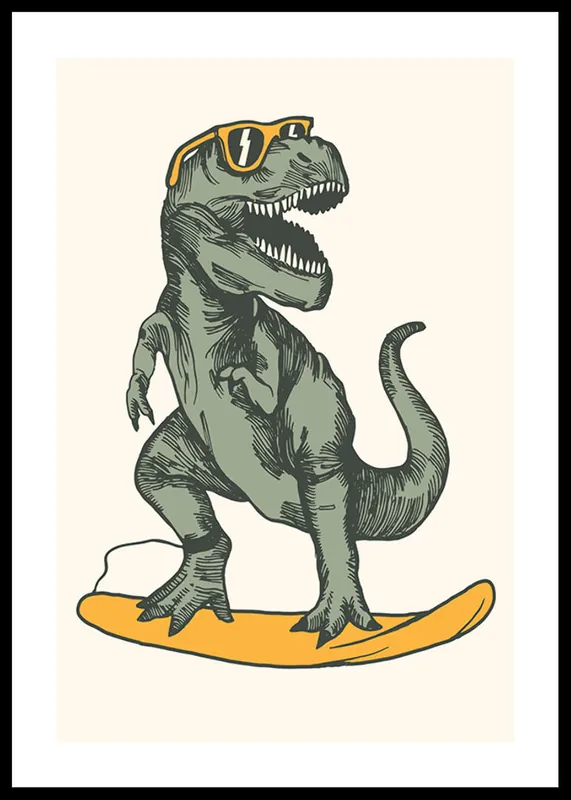 T-rex Dino Surfing Poster Kostenfreie Lieferung