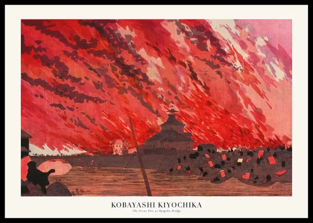Kostenfreie Lieferung The Great Fire At Ryōgoku Bridge By Kobayashi Kiyochika Poster
