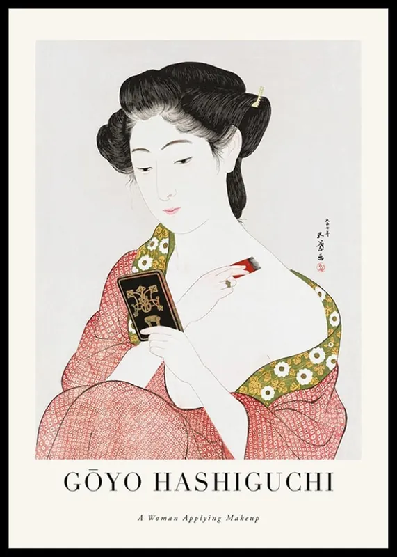 A Woman Applying Makeup By Goyō Hashiguchi Poster Markenprodukt