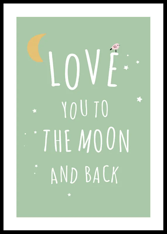 To The Moon In Green Poster Kostenloser Rückversand