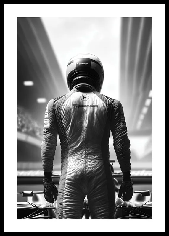 Race Car Driver B&W Poster Aktuell
