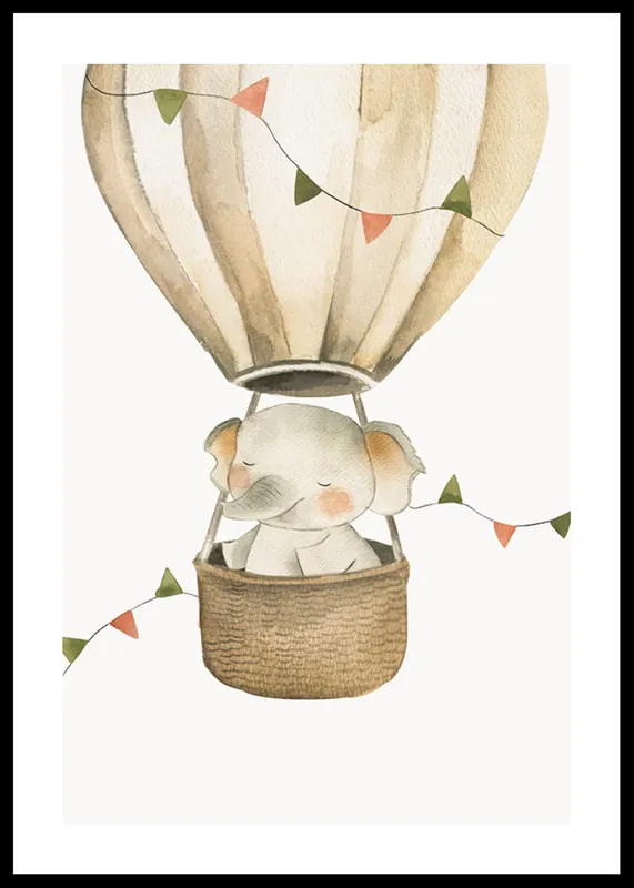 Elephant In Hot Air Balloon Poster Top-Seller