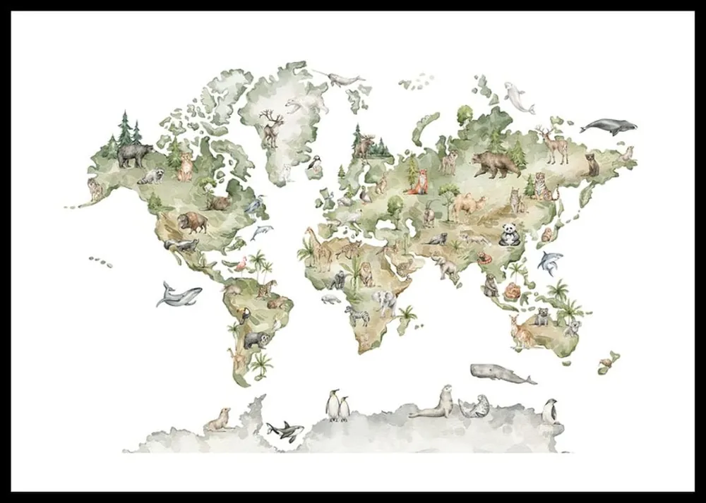 Kostenfreie Lieferung Animal World Map Poster