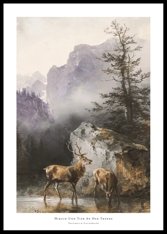 Highlight Hirsch Und Tier An Der Tränke By Friedrich Gauermann Poster