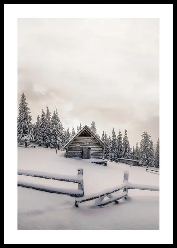 Cabin In Snow Poster Neue Kollektion