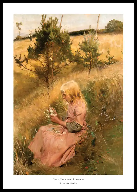 Girl Picking Flowers By Richard Bergh Poster Schneller Versand