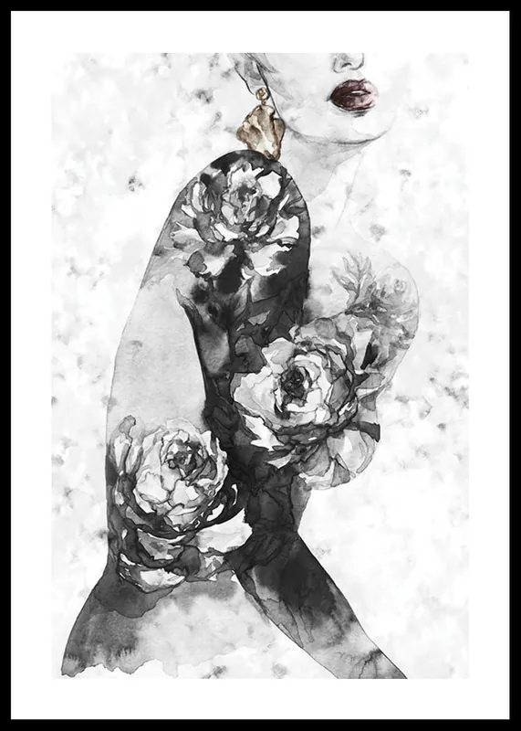 Preisknaller Watercolor Woman With Flowers Poster