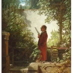 Zeitungsleser im Hausgärtchen 1850 B4KQ Wandbild Preisreduziert