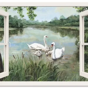 Abverkauf Fensterblick - Schwäne, weiß T4OJ Wandbild