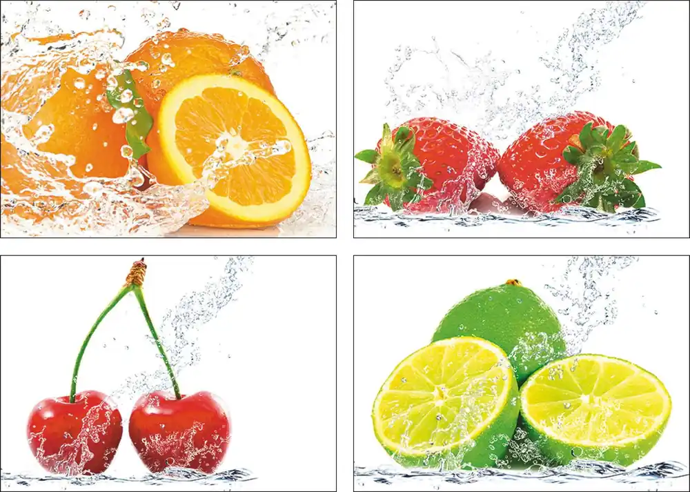 Früchte mit Spritzwasser Poster Set DIN A4 / je 29,7x21 cm Preisknaller