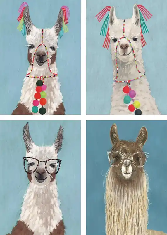 Sale Geschmückte Lamas Poster Set DIN A4 / je 21x29,7 cm
