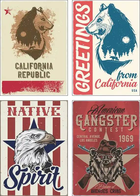 Kalifornische Republik Adler Plakat Poster Set DIN A4 / je 21x29,7 cm Sofort Bestellen