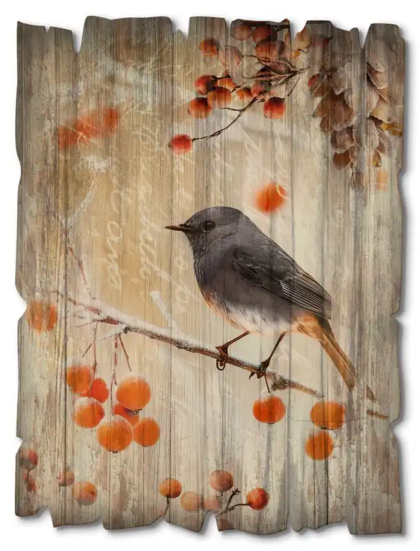 Kostenloser Versand Hausrotschwanz 2 Holzbild Vintage 30x40 cm