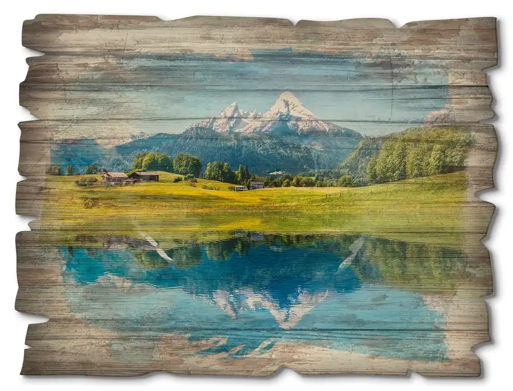 Landschaft in den Alpen T9QB Holzbild Vintage 40x30 cm Top-Angebot