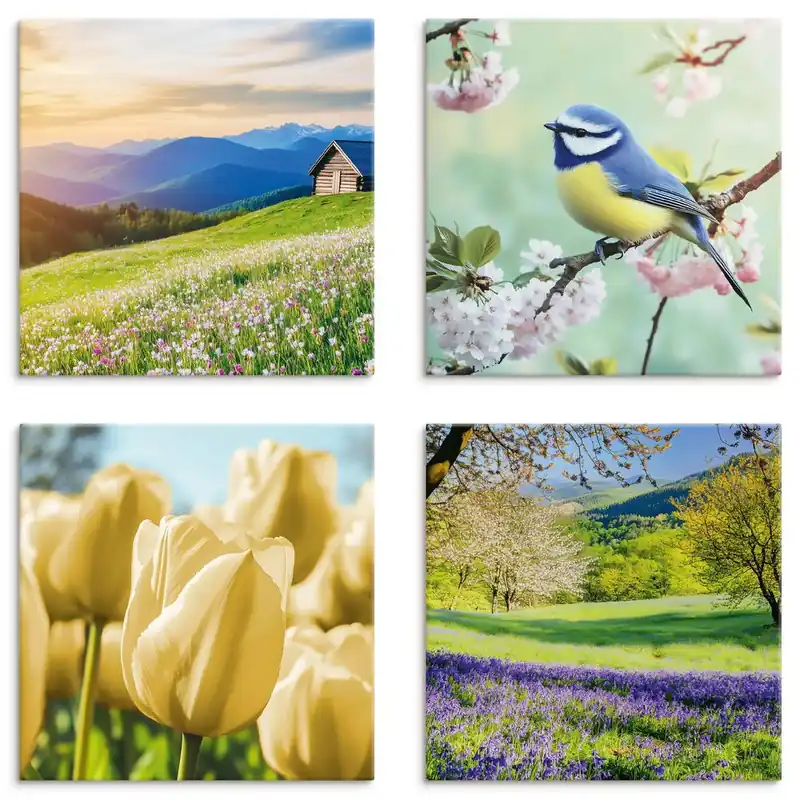 Frühlingserwachen U5OA Leinwandbilder auf Platte, Set 4tlg. je 30x30 cm Neu
