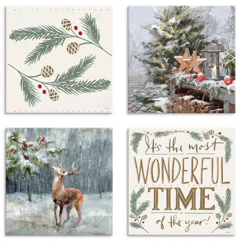 Wundervolle Weihnachtszeit Leinwandbilder auf Platte, Set 4tlg. je 30x30 cm Direkt Vom Hersteller