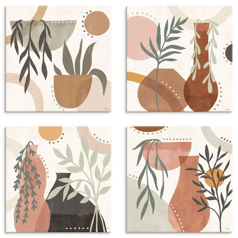 Sichere Zahlung Botanical Forms Leinwandbilder auf Platte, Set 4tlg. je 30x30 cm