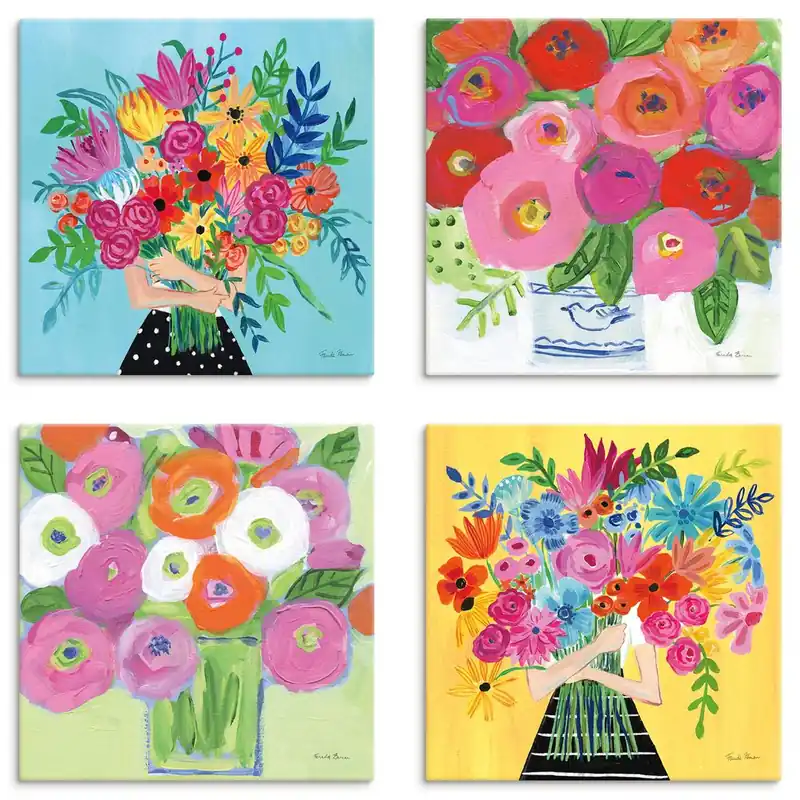 A bunch of Flowers Leinwandbilder auf Platte, Set 4tlg. je 30x30 cm Garantierte Lieferung