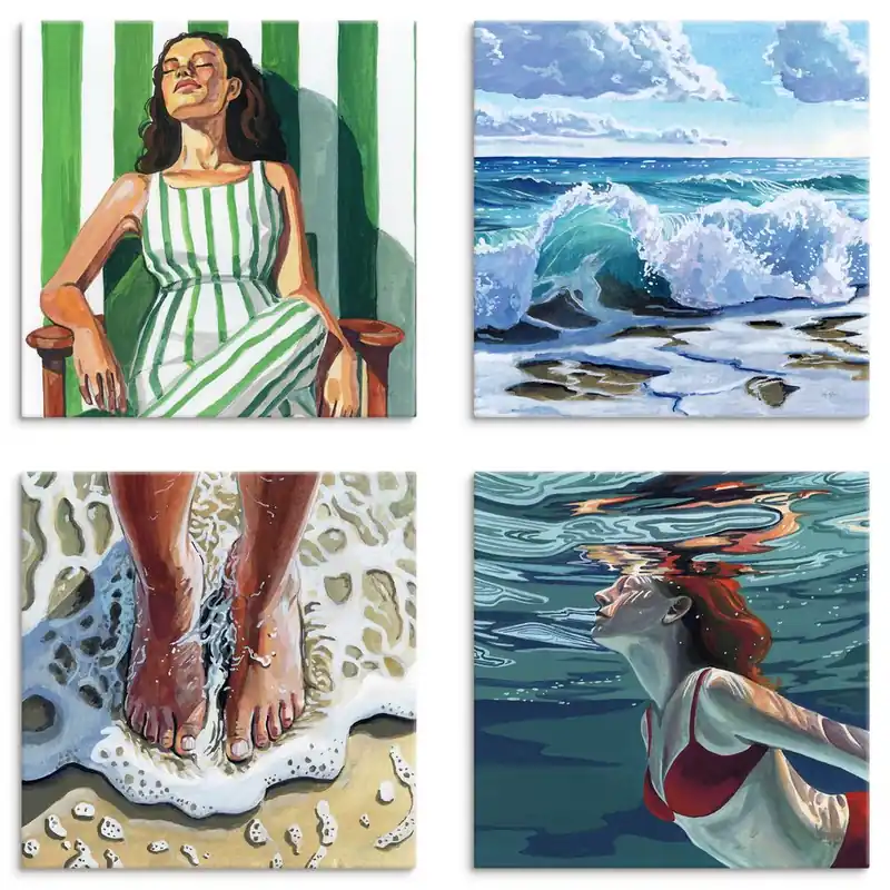 Enjoy vacation Leinwandbilder auf Platte, Set 4tlg. je 30x30 cm Saisonangebot