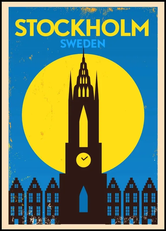 Stockholm Sweden Vintage City Poster Billig