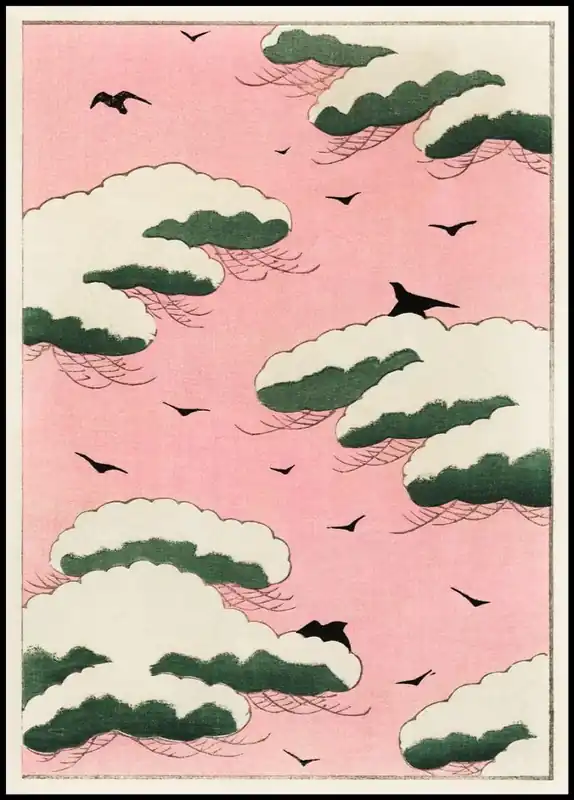 Japanese Pink Sky Illustration Poster Sichere Zahlung