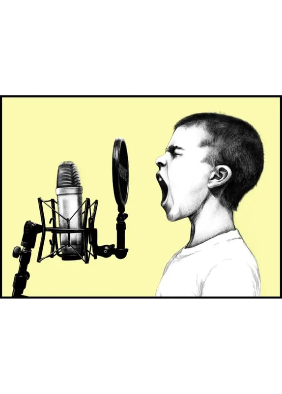 Highlight Boy Sings in a Microphone Illustration Poster