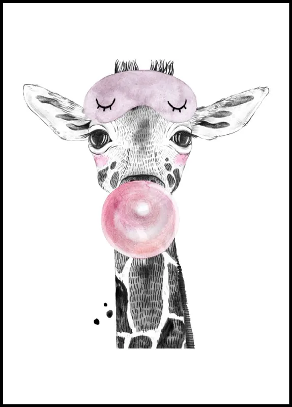 Cute Giraffe With A Bubblegum Painting Poster Neu Im Sortiment