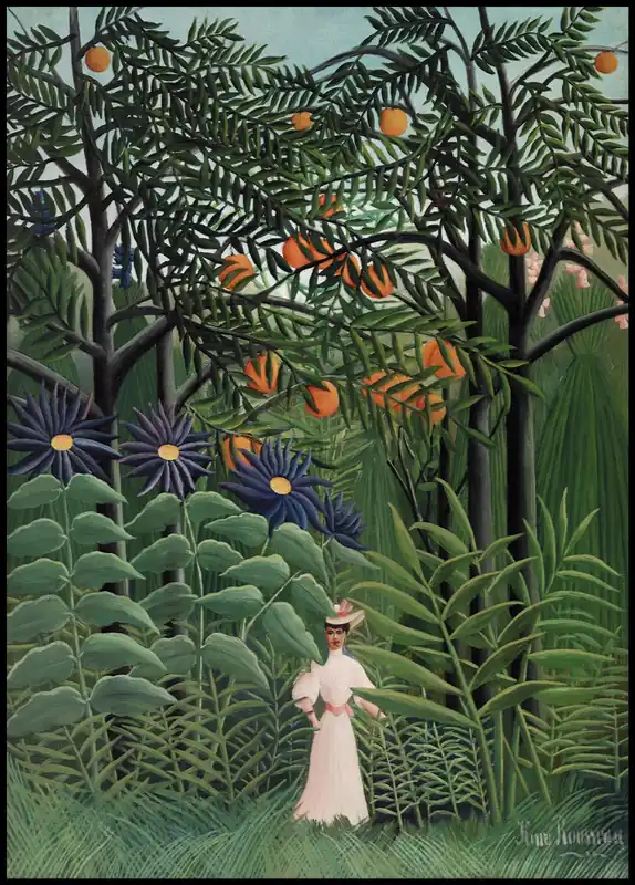 Bestpreis Woman Walking in an Exotic Forest Poster