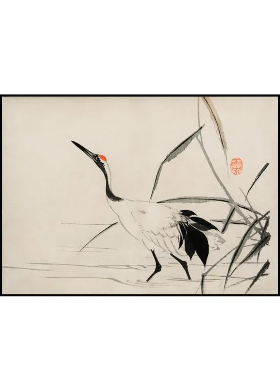 Japanese Crane in Water Illustration Poster Expressversand