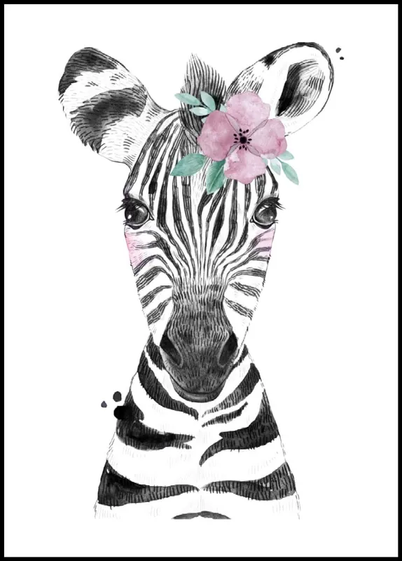 Begrenztes Angebot Cute Baby Zebra With Flower Painting Poster