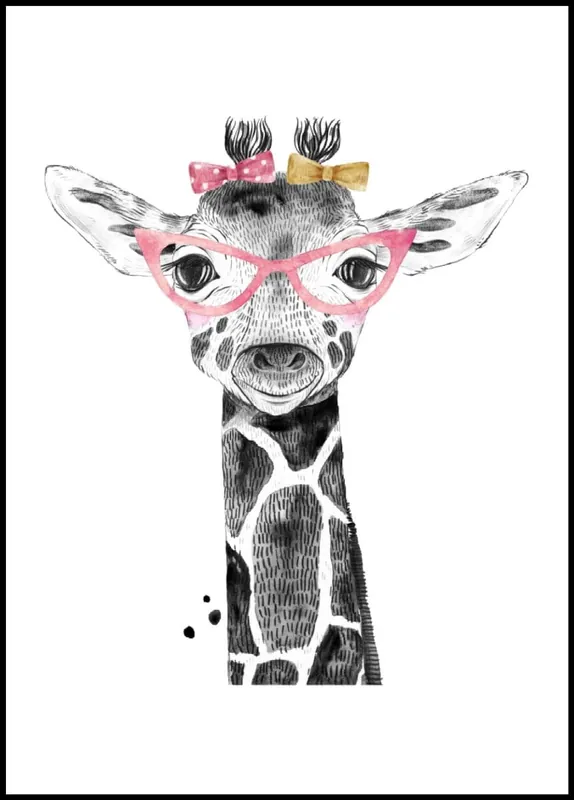 Cute Giraffe With Glasses Painting Poster Gratis Versand