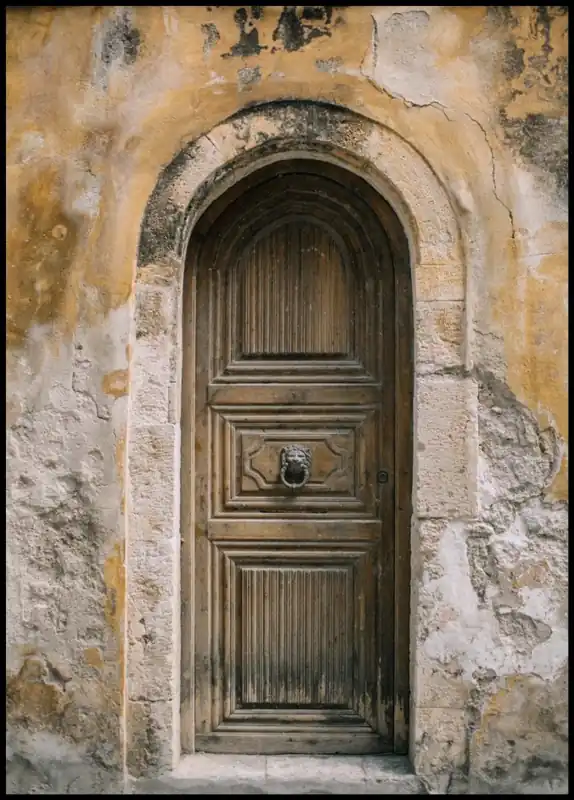 Sichere Zahlung Old Wooden Door in Orange Setting Poster