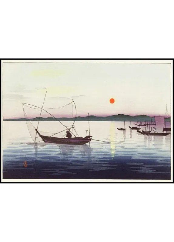 Fishing Boats at Sunset Illustration Poster Saisonangebot