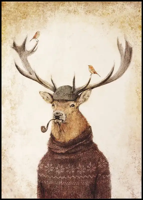 Deer in Knitted Sweater Poster by Mike Koubou Markenware