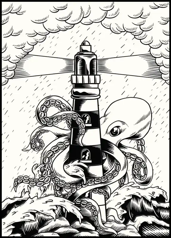 Highlight Giant Octopus Illustration Poster