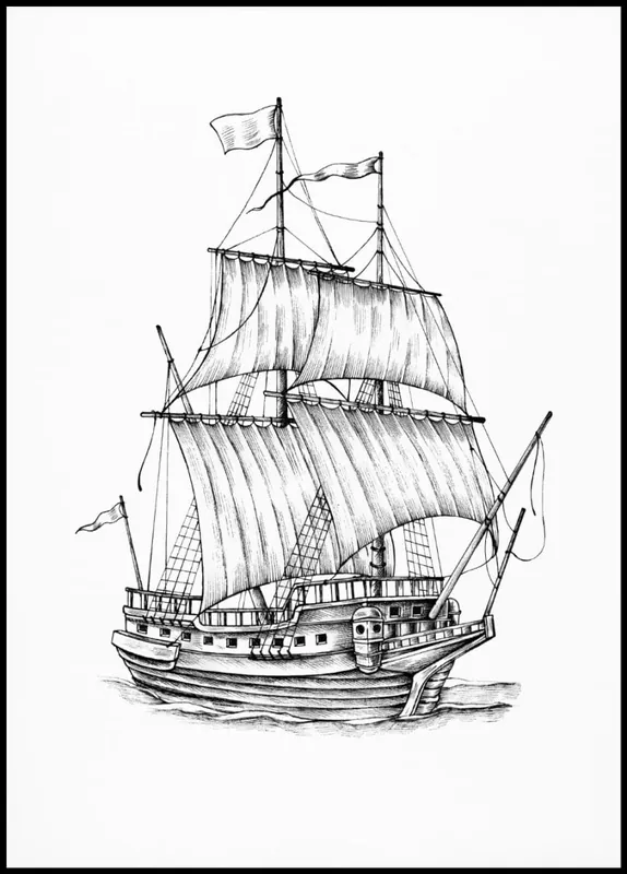 Kracherpreis Hand Drawn Sailing Boat Poster